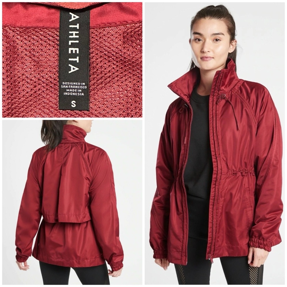 Athleta Escape Full Zip Jacket Water Repellent Back Vent Side Pockets Canyon Red